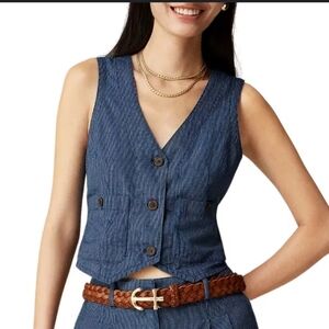 J Crew Patch-pocket vest in indigo stripe, NWT, Sz 4